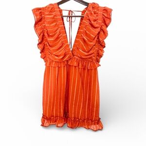 FAVLUX Terracotta Rust Textured Ribboned Ruffle Dress Size L